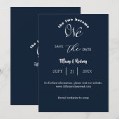 おふたりがひとつになる ネイビー スクリプト ホワイト セーブ・ザ・デート 招待状 (正面/裏面)