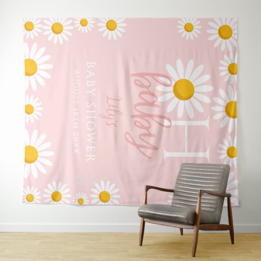 おべびピンクデイジー ベビーシャワーフォトブース背景 タペストリー (インサイチュ(横))