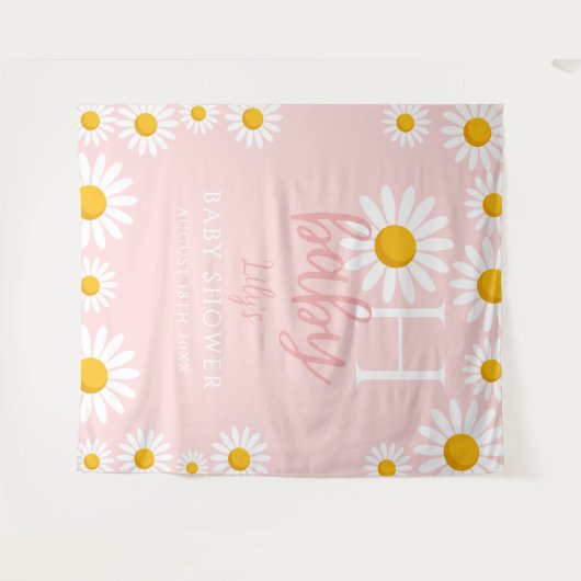 おべびピンクデイジー ベビーシャワーフォトブース背景 タペストリー (正面(横))