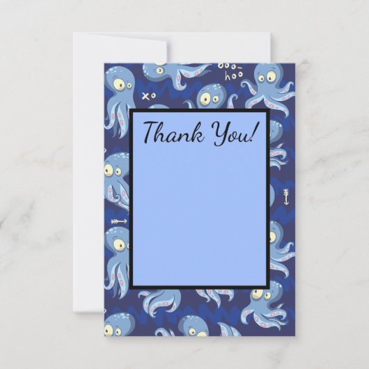 おぼうさん タコ ブルー 子供服＆インテリア サンキューカード (正面)