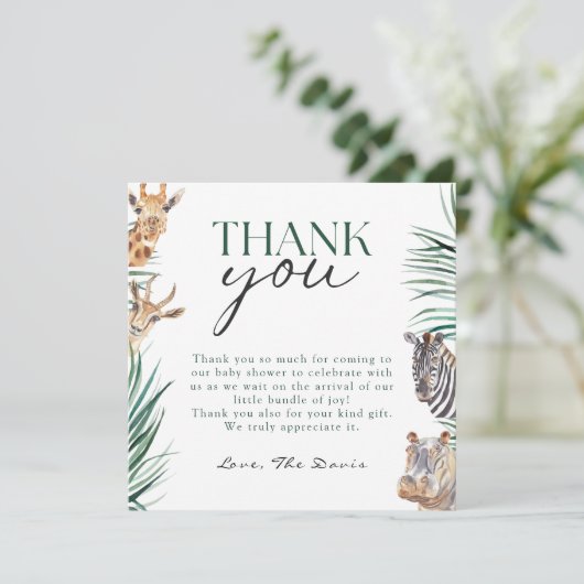 おぼっちゃまサファリ動物ベビーシャワー感謝カード (スタンド正面)