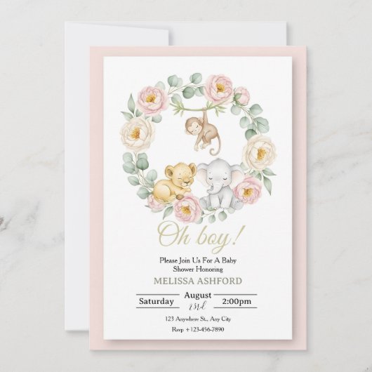 おぼっちゃまベビーシャワー招待状 | サファリ動物たち 招待状 (正面)