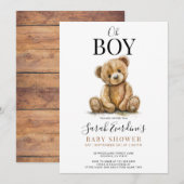 おぼっちゃま テディベア 水彩 赤ちゃん歓迎会 招待状 (正面/裏面)