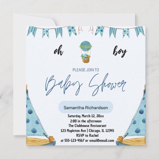 おぼっちゃま ベイビー 青い風船の空気 招待状 (正面)