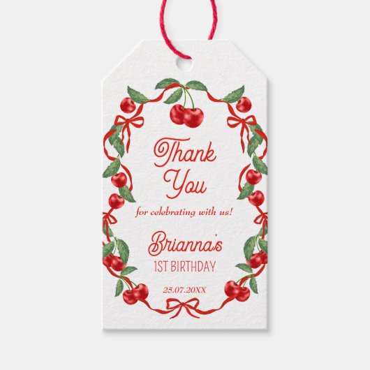 おまけのチェリーリボン 誕生日パーティー ギフトタグ (正面)