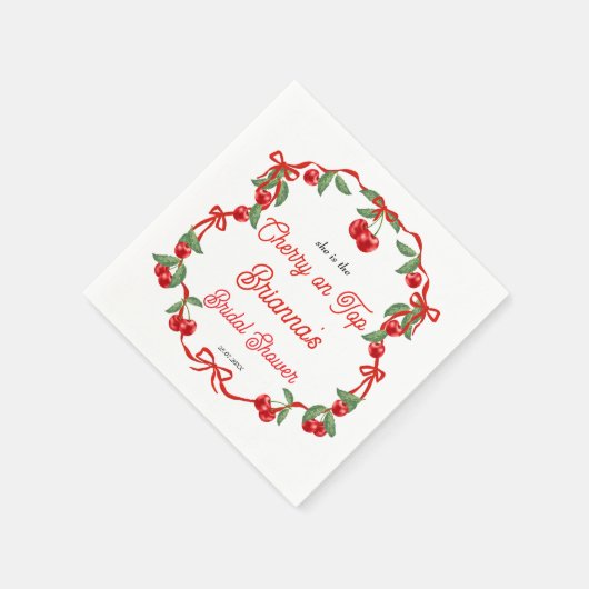 おまけのチェリー リボン コケッティー ウェディングシャワー スタンダードカクテルナプキン (角)