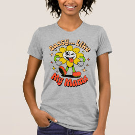 おませなママ譲り レトロフラワー グレーTシャツ Tシャツ