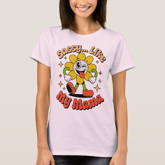おませなママ譲り レトロフラワー 女性用Tシャツ Tシャツ (正面)