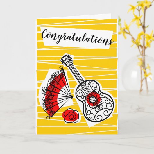 おみやげスペインのグループおめでとう垂直 カード (黄色い花)