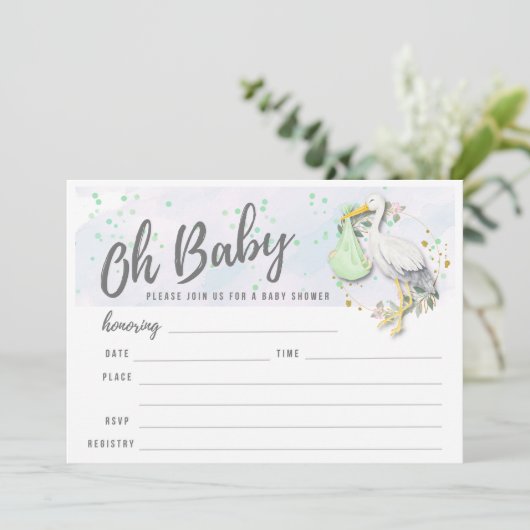 おむかえベイビーゆうパック 性別問わずベイビーシャワー記入式 招待状 (スタンド正面)