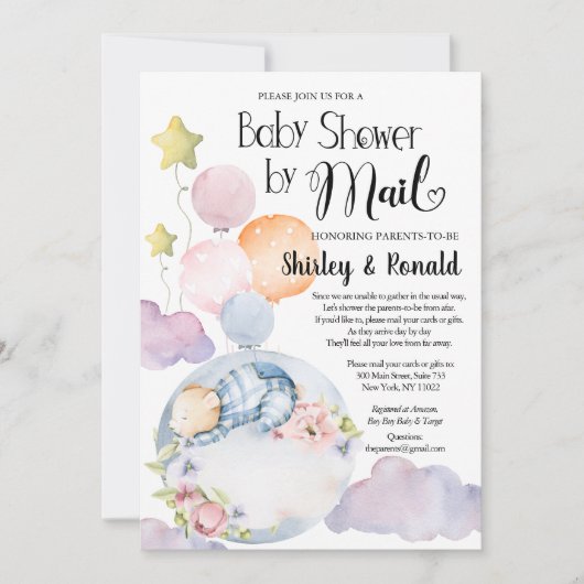 おむすびクマちゃん ピンクの花風船 ベビーシャワー by Mail 招待状 (正面)