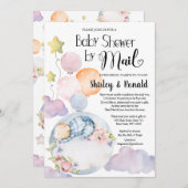 おむすびクマちゃん ピンクの花風船 ベビーシャワー by Mail 招待状 (正面/裏面)
