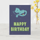 おむつおもしろいの誕生日かわいい子猫が寝て カード (黄色い花)