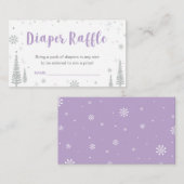 おむつくじチケット | 冬のベビーシャワー、パープル エンクロージャーカード (正面/裏面)
