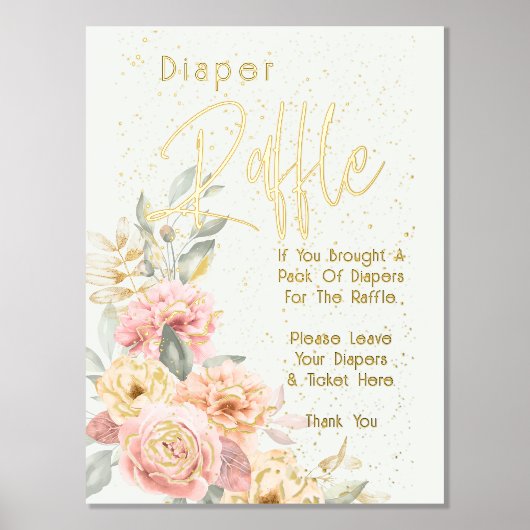 おむつくじ ベビーシャワー ブラッシュピンク アイボリー ピオニー 箔ポスター (正面)