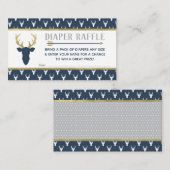 おむつくじ、森の鹿、ネイビー、グレー、ゴールド エンクロージャーカード (正面/裏面)