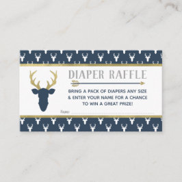 おむつくじ、森の鹿、ネイビー、グレー、ゴールド エンクロージャーカード