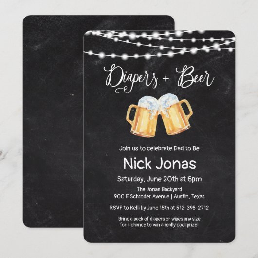 おむつとビールの黒板招待状 招待状 (正面/裏面)