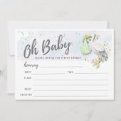 おむつに赤ちゃんの性別がわからないベビーシャワーの招待状を記入 招待状 (正面)