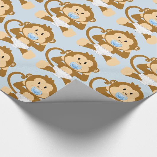 おむつのギフト用包装紙の青色児猿 ラッピングペーパー (角)