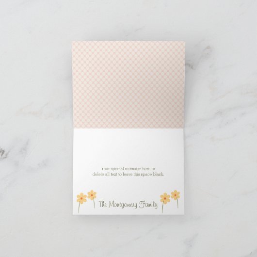 おむつのベビーシャワーのピンクのカメはノート感謝していしています サンキューカード (内部)