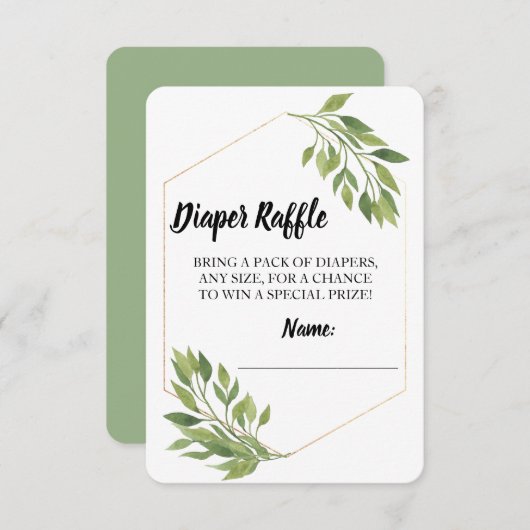 おむつのラッフルのチケットの緑の草木のエレガントなベビーシャワー エンクロージャーカード (正面/裏面)