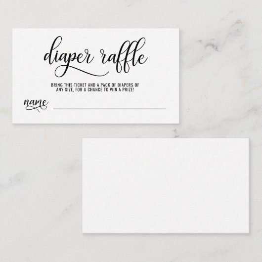 おむつのラッフルのチケットの黒く及び白いベビーシャワー エンクロージャーカード (正面/裏面)