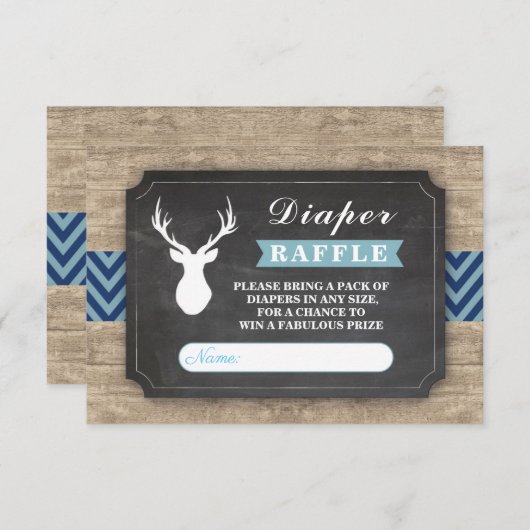 おむつのラッフルの雄鹿のベビーシャワーの素朴な男の子の青 エンクロージャーカード (正面/裏面)