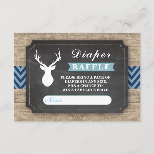 おむつのラッフルの雄鹿のベビーシャワーの素朴な男の子の青 エンクロージャーカード (正面)