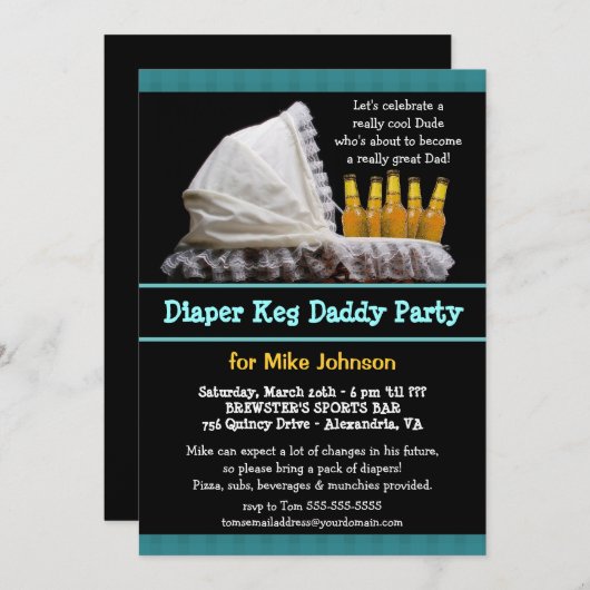 おむつの小樽の招待状- Dadchelorビールパーティー 招待状 (正面/裏面)