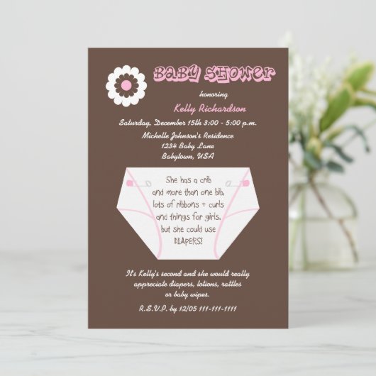 おむつセカンドベビーガールシャワー招待状 招待状 (スタンド正面)