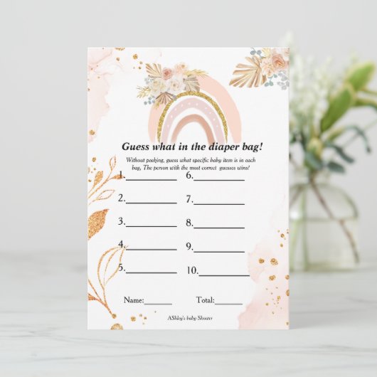 おむつバッグの赤ちゃんシャワーゲームカードで何を推測 案内状 (スタンド正面)