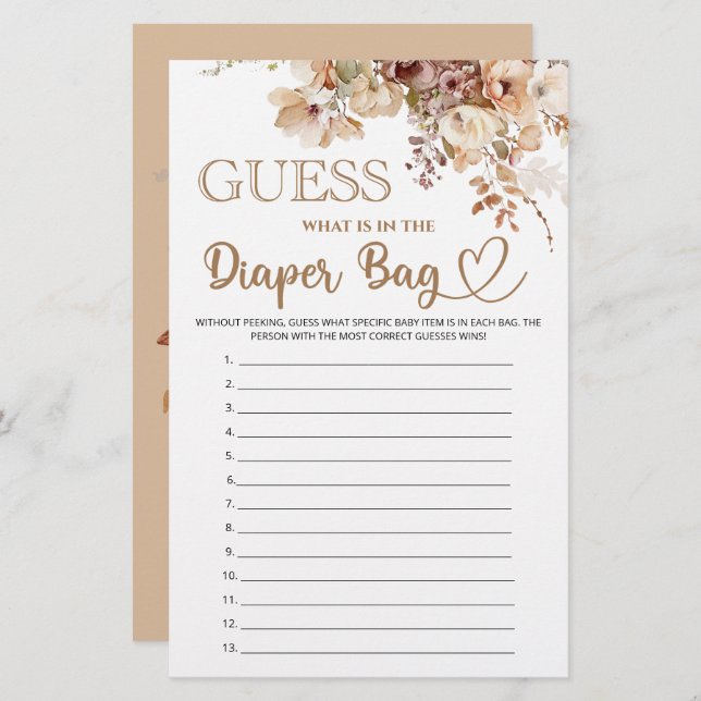 おむつバッグフローラのベビーシャワーの中に何があるか推測 (正面/裏面)