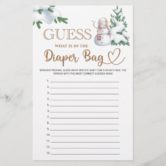 おむつバッグ冬の赤ちゃんシャワーゲームの中に何がある。 (正面)