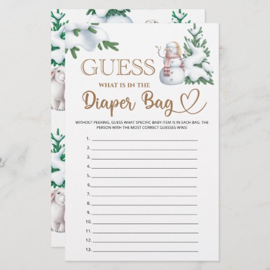 おむつバッグ冬の赤ちゃんシャワーゲームの中に何がある。 (正面/裏面)