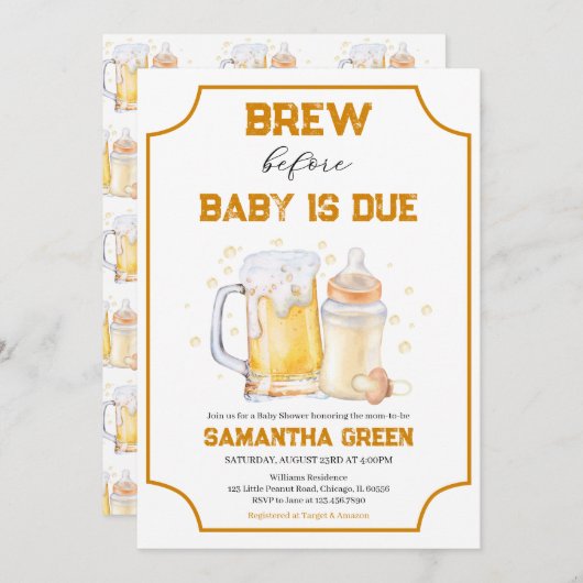 おむつパーティー醸造ベビーがデューベビーシャワー 招待状 (正面/裏面)