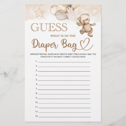 おむつベビーシャワーのバッグに何があるか推測する (正面)