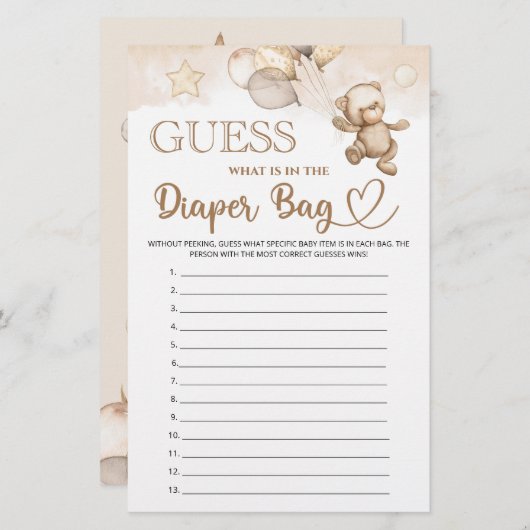 おむつベビーシャワーのバッグに何があるか推測する (正面/裏面)