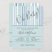 おむつモダンのストライプラッフル付き赤ちゃんシャワー 招待状 (正面/裏面)