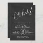 おむつモダンのラッフルを使った黒板ベビーシャワー 招待状 (正面/裏面)
