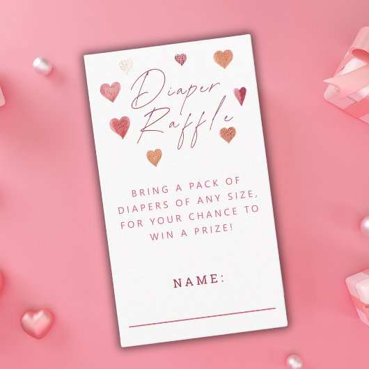 おむつラッフルかわいいハートベビーシャワーガーリー エンクロージャーカード