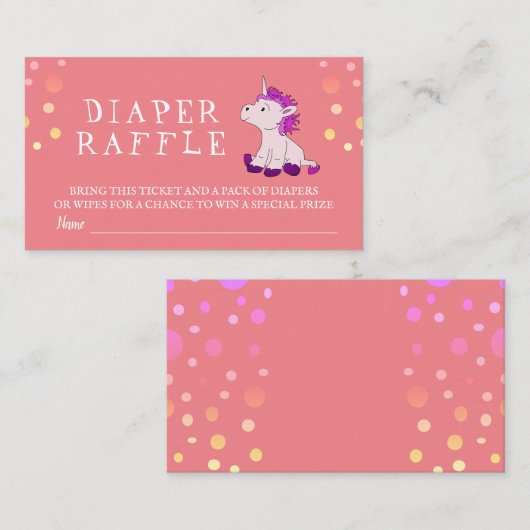 おむつラッフルかわいいピンクのユニコーンベビーガール エンクロージャーカード (正面/裏面)