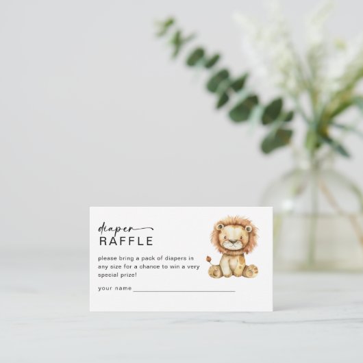 おむつラッフルかわいい小さなライオンの赤ちゃんシャワー エンクロージャーカード (スタンド正面)
