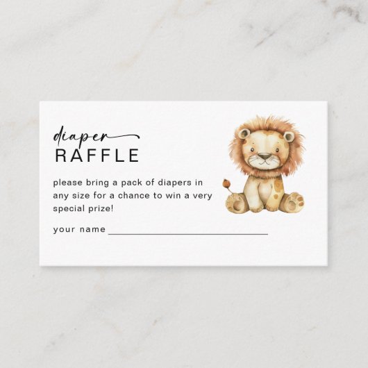 おむつラッフルかわいい小さなライオンの赤ちゃんシャワー エンクロージャーカード (正面)