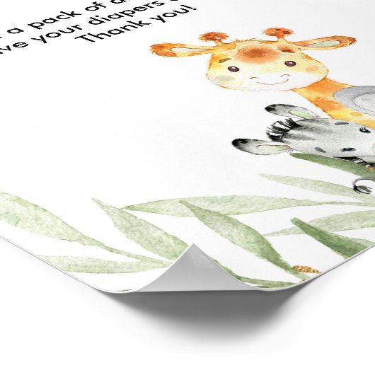 おむつラッフルの看板かわいいサファリ動物の緑 ポスター (角)