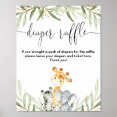 おむつラッフルの看板かわいいサファリ動物の緑 ポスター (正面)