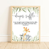 おむつラッフルの看板かわいいサファリ動物の緑 ポスター