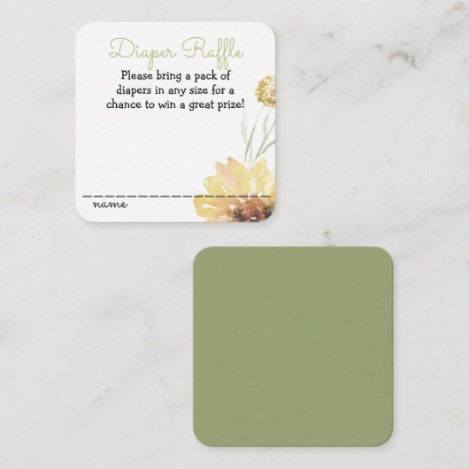 おむつラッフルひまわり赤ちゃんシャワー囲いカード エンクロージャーカード (正面/裏面)