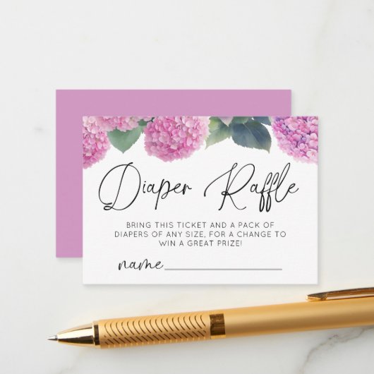 おむつラッフルアジサイ女の子ベビーシャワー エンクロージャーカード (正面/裏面インサイチュ)