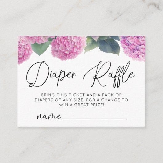 おむつラッフルアジサイ女の子ベビーシャワー エンクロージャーカード (正面)